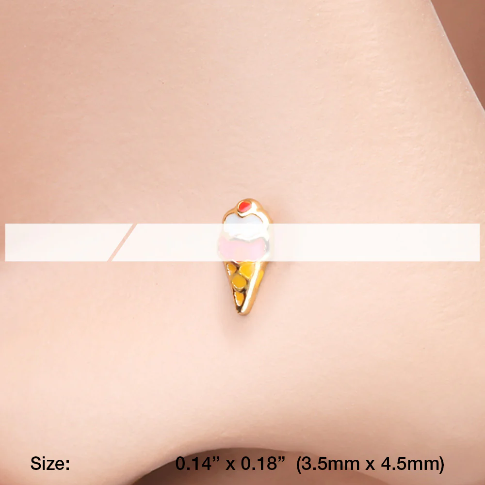Golden Sweet Jubilee Ice Cream Cone Nose Stud Ring - Image 3