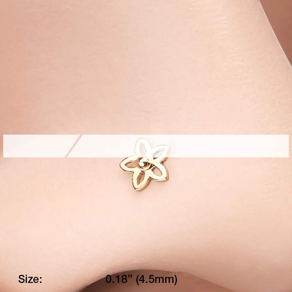 Golden Sweet Violet Flower L-Shaped Nose Ring - Image 3