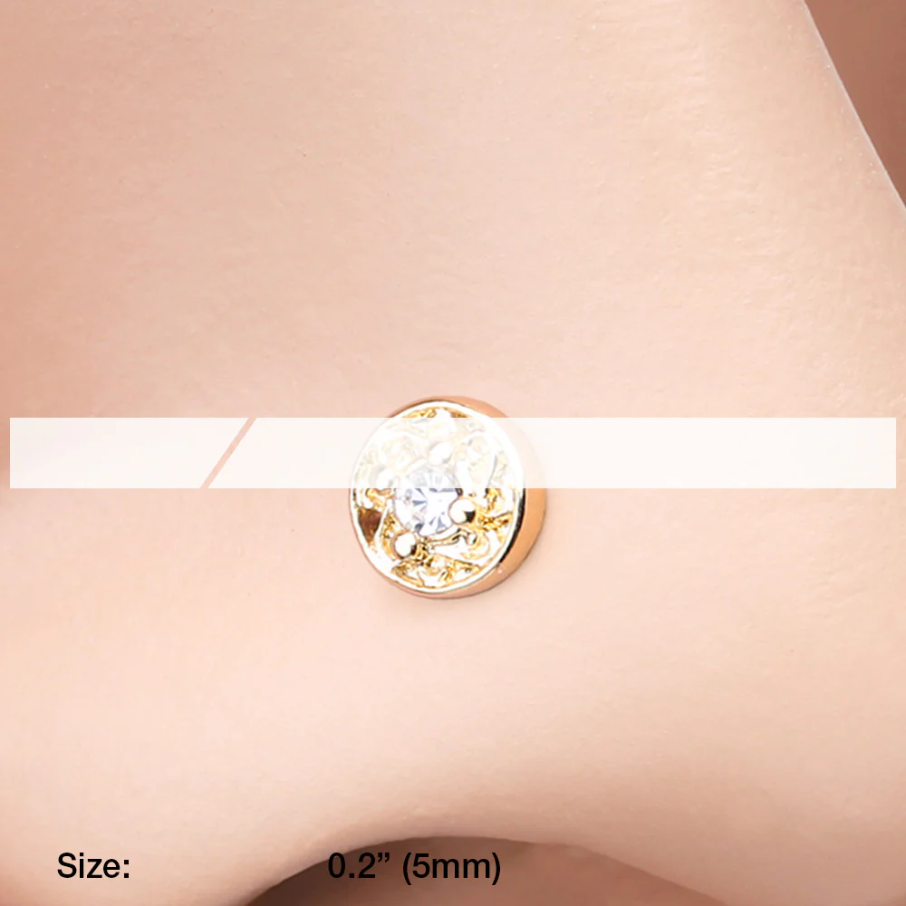 Golden Swirlesque Sparkle Gem L-Shaped Nose Ring - Image 3