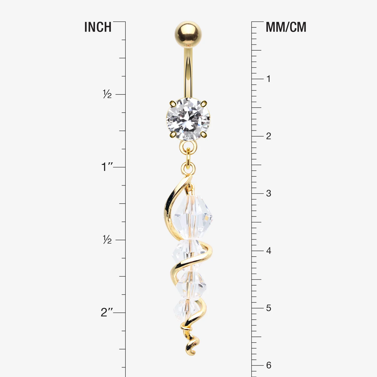 Golden Swirly Sparkle Spiral Chandelier Belly Button Ring - Image 2