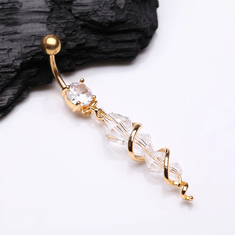 Golden Swirly Sparkle Spiral Chandelier Belly Button Ring - Image 3
