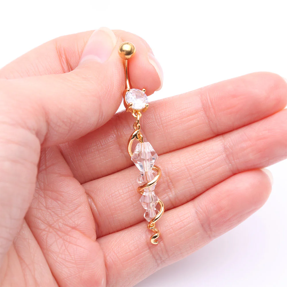 Golden Swirly Sparkle Spiral Chandelier Belly Button Ring - Image 4