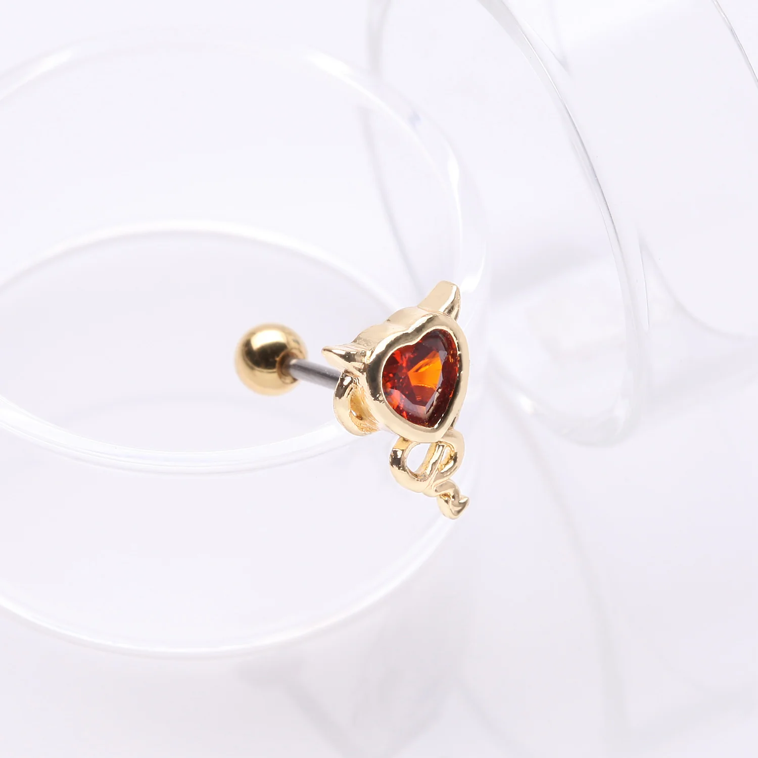 Golden Tailed Devil's Heart Sparkle Cartilage Barbell Earring - Image 2