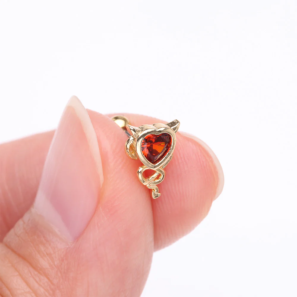 Golden Tailed Devil's Heart Sparkle Cartilage Barbell Earring - Image 3