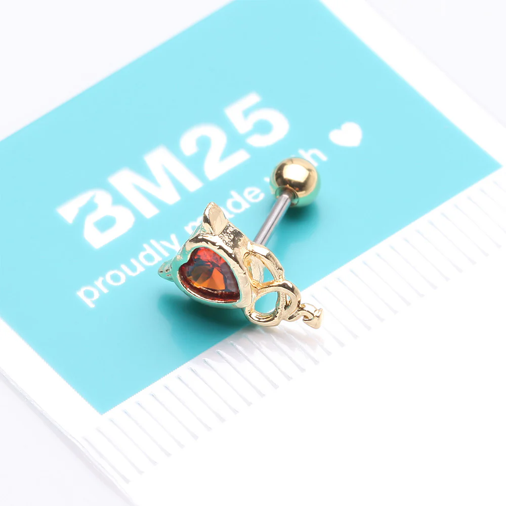 Golden Tailed Devil's Heart Sparkle Cartilage Barbell Earring - Image 5