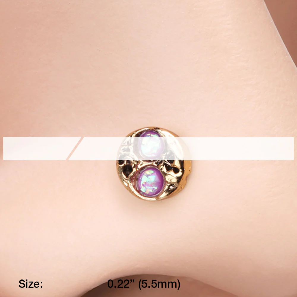 Golden Tao Filigree Opal Sparkle L-Shaped Nose Ring - Image 3