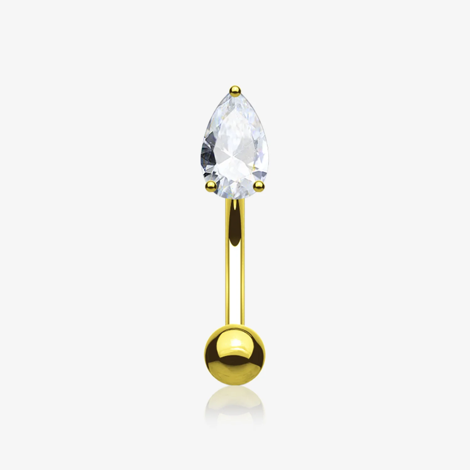 Golden Teardrop Gem Sparkle Prong Set Curved Barbell