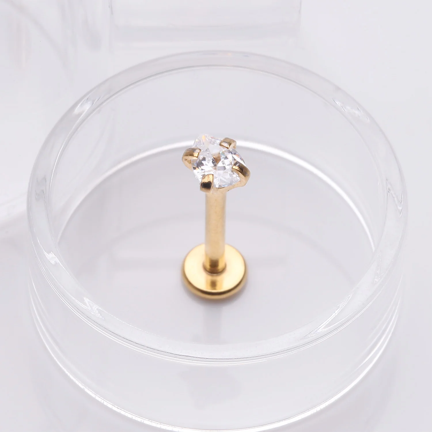 Golden Teardrop Prong Set Sparkle Top Internally Threaded Labret Flat Back Stud - Image 2