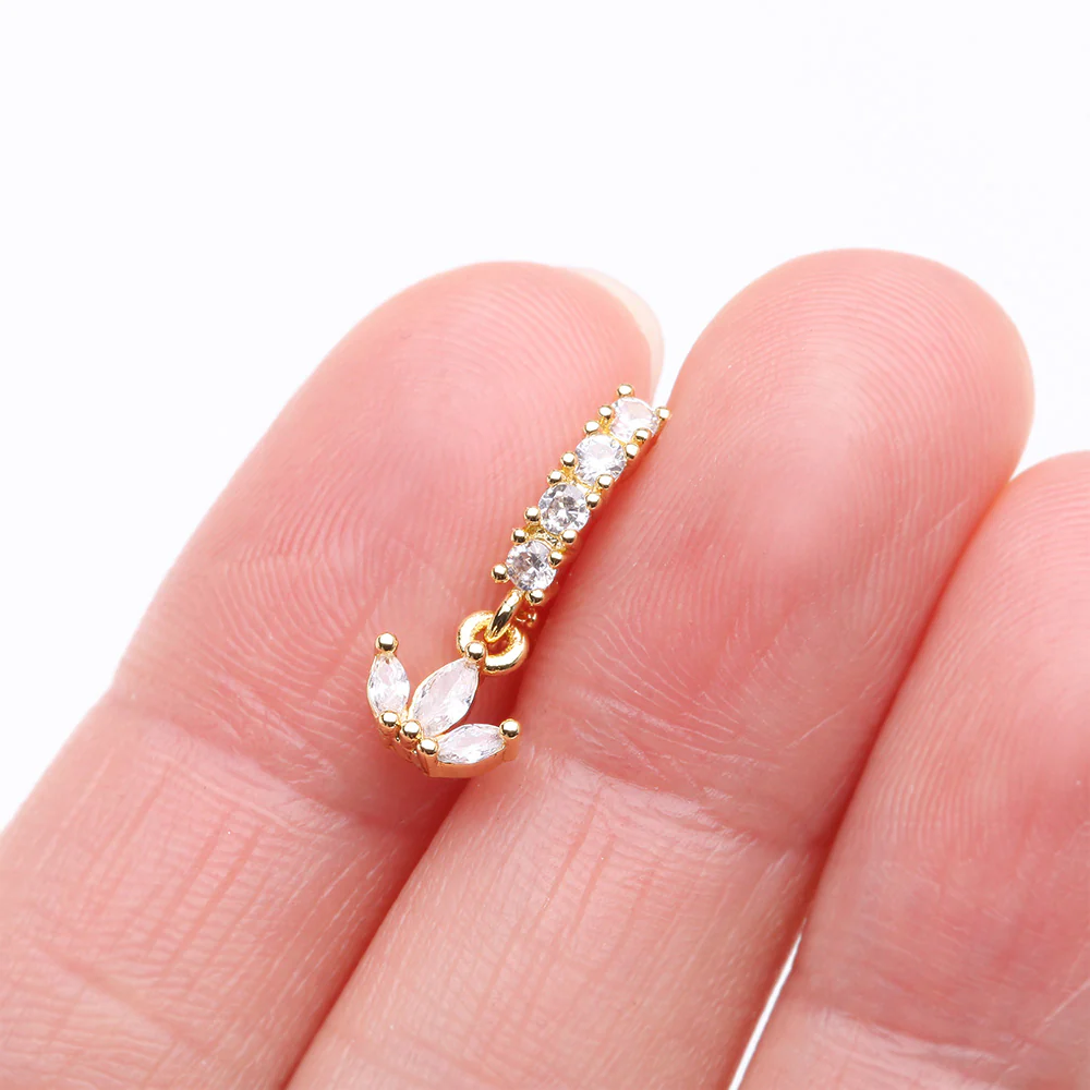 Golden Trefoil Marquise Floral Sparkle Dangle Multi-Gem Lined Bendable Hoop Ring - Image 3