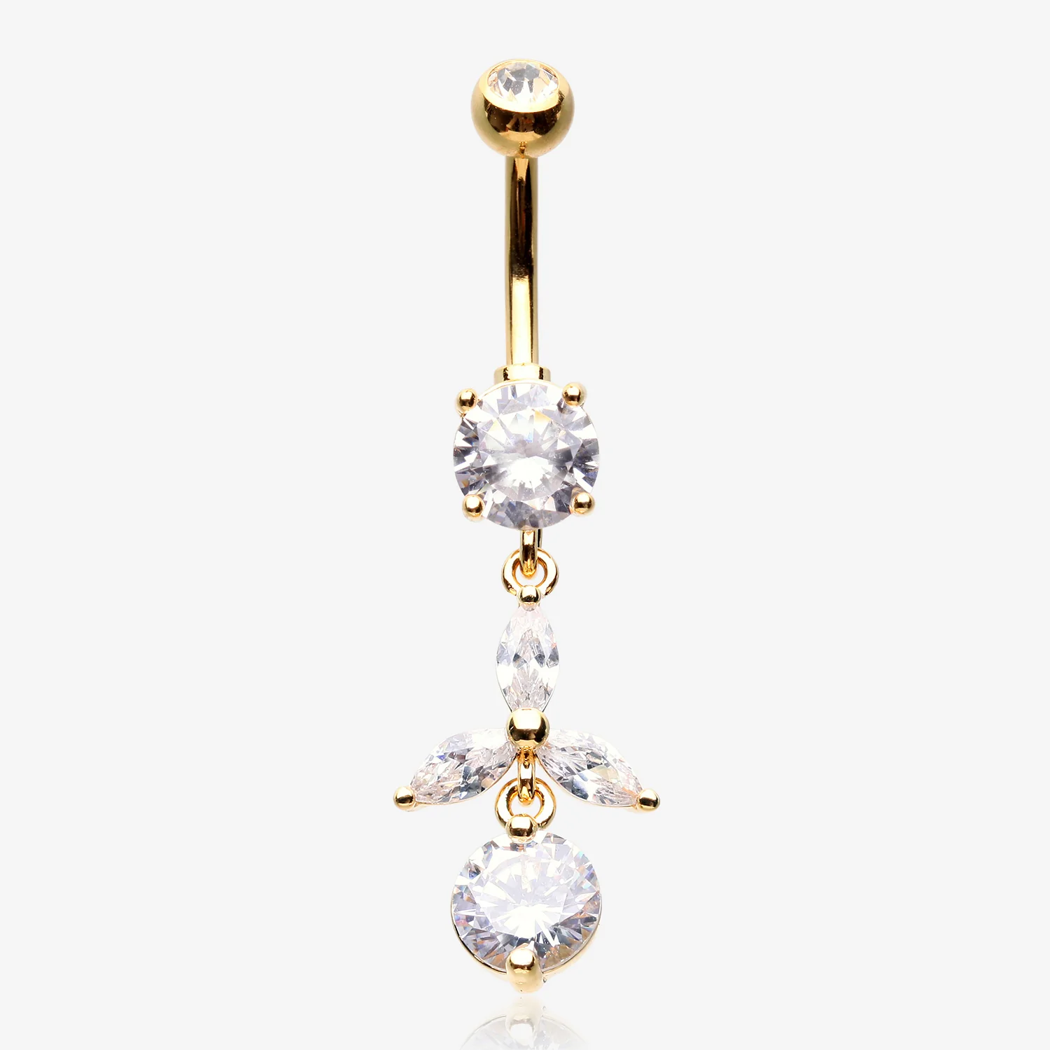 Golden Tri-Marquise Floral Leaf Sparkles Belly Button Ring