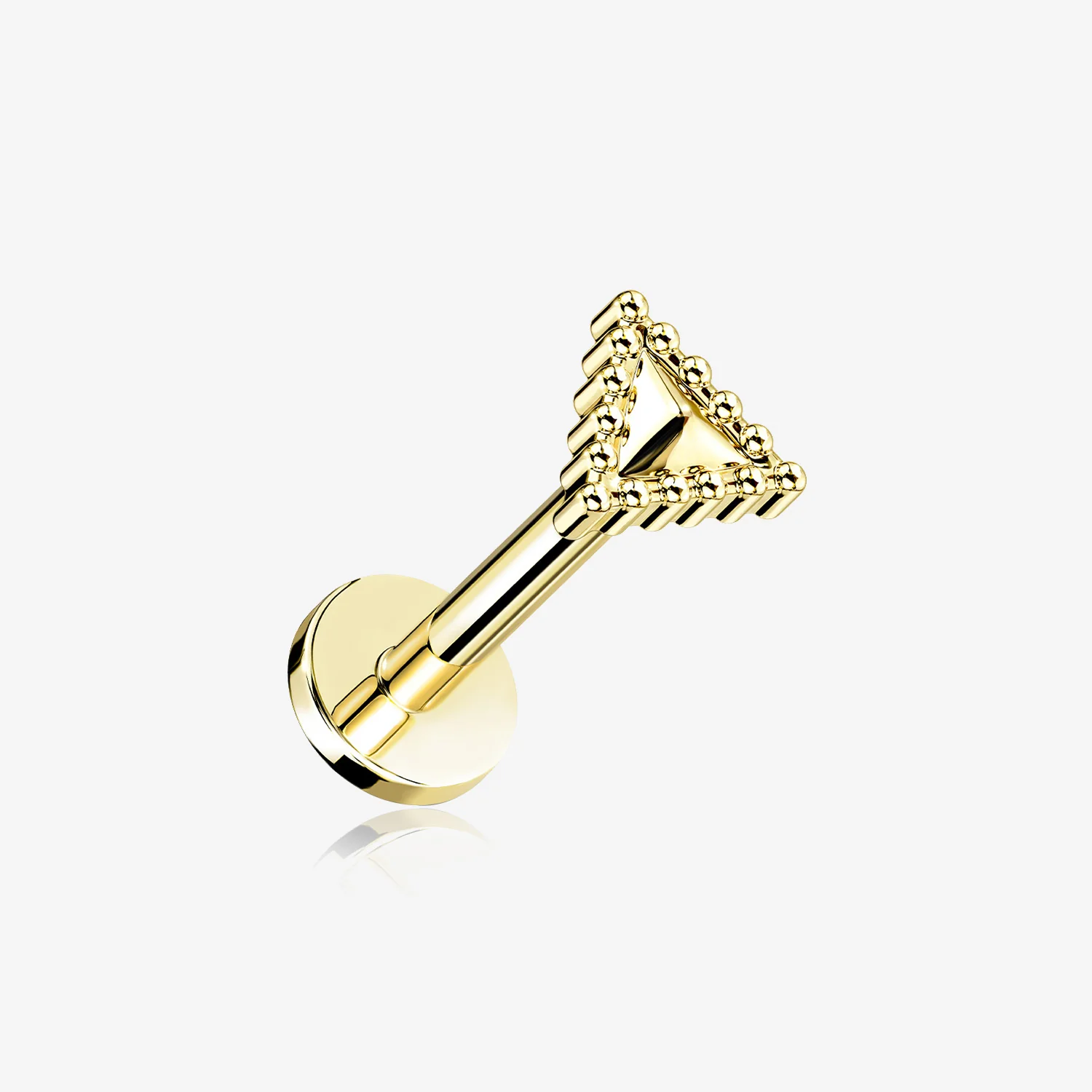 Golden Triangle Beveled Beaded Edge Top Internally Threaded Steel Flat Back Stud Labret