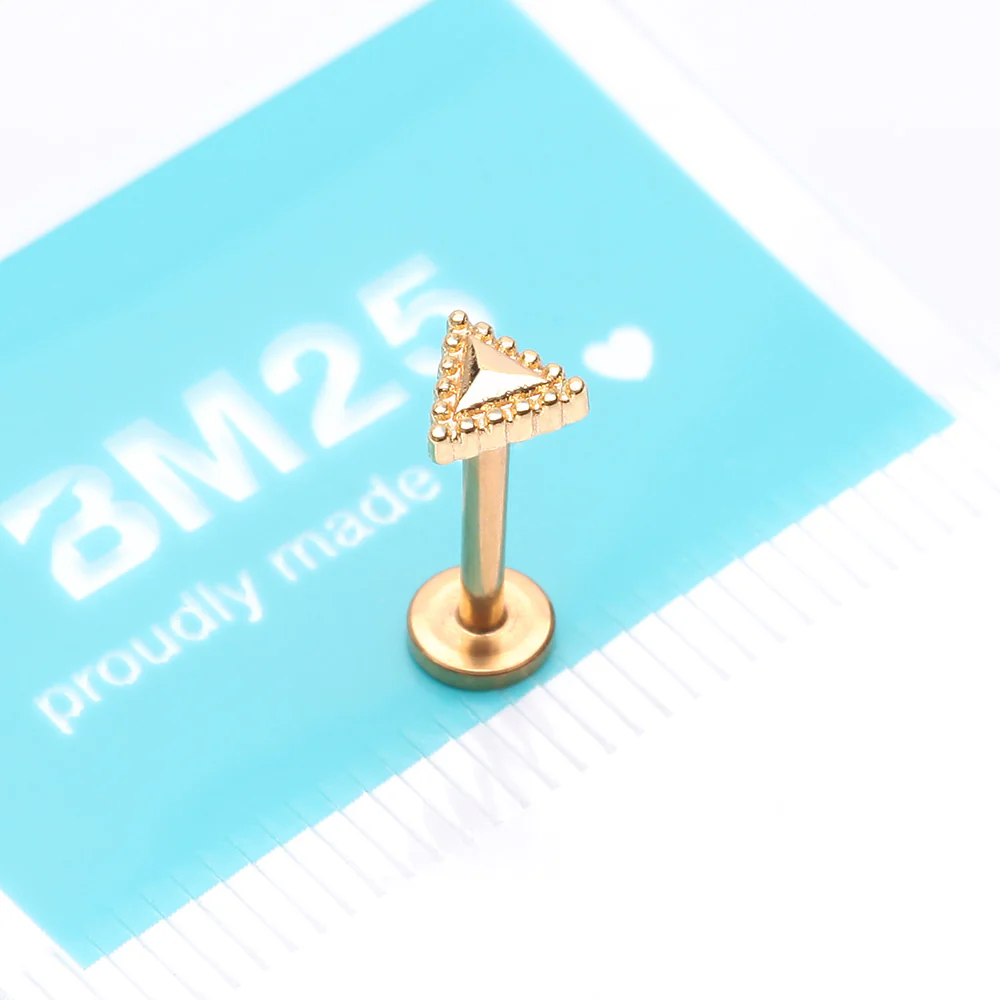 Golden Triangle Beveled Beaded Edge Top Internally Threaded Steel Flat Back Stud Labret - Image 4