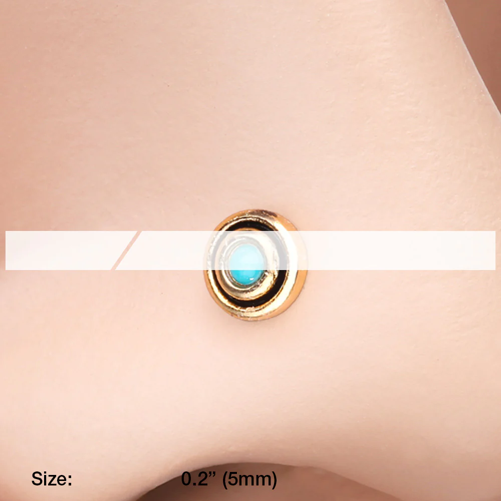 Golden Tribal Circle Turquoise Nose Stud Ring - Image 3