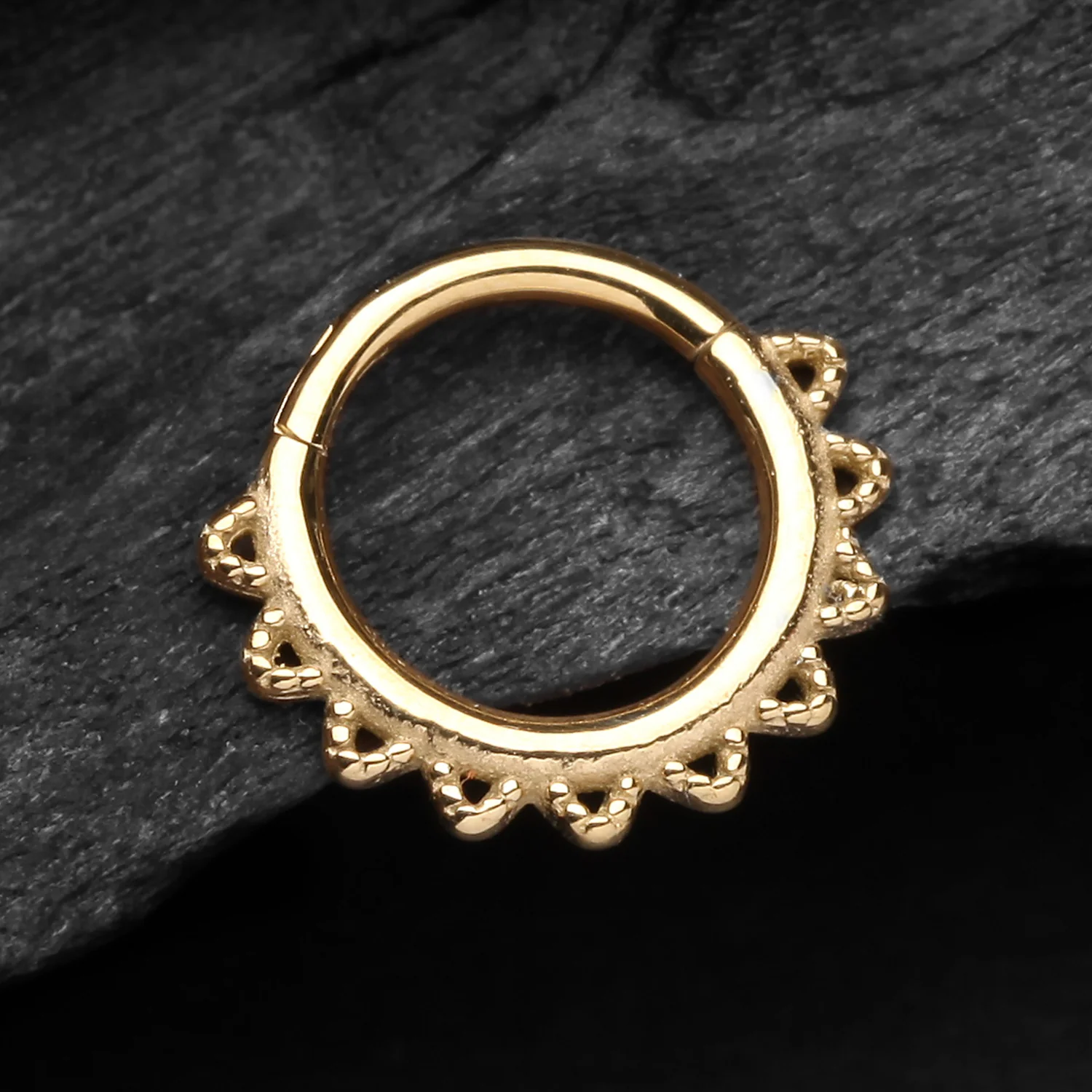 Golden Tribal El Sol Clicker Hoop Ring - Image 2