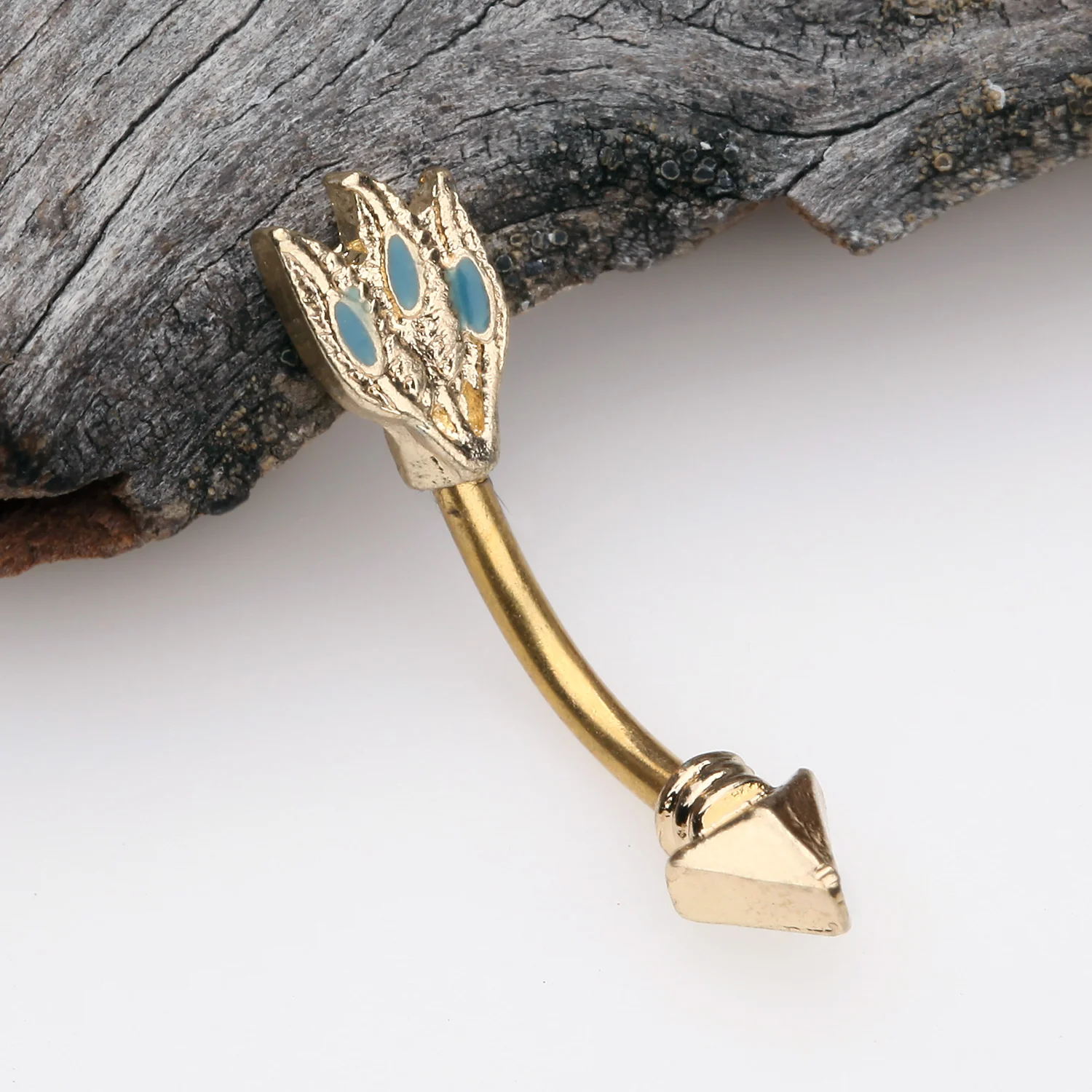 Golden Tribal Feather Arrow Curved Barbell - Image 2