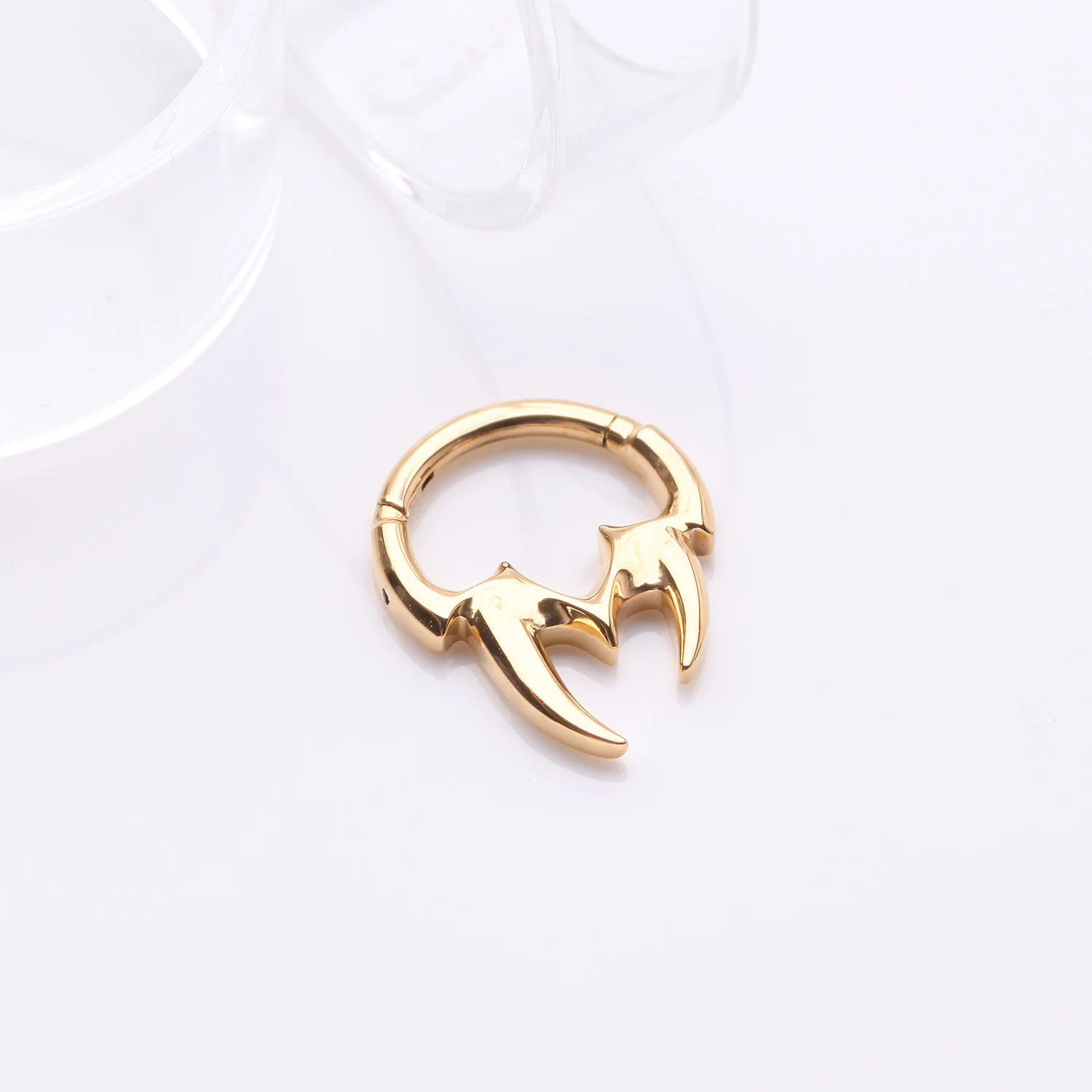 Golden Tribal Inspired Vicious Fangs Clicker Hoop Ring - Image 2