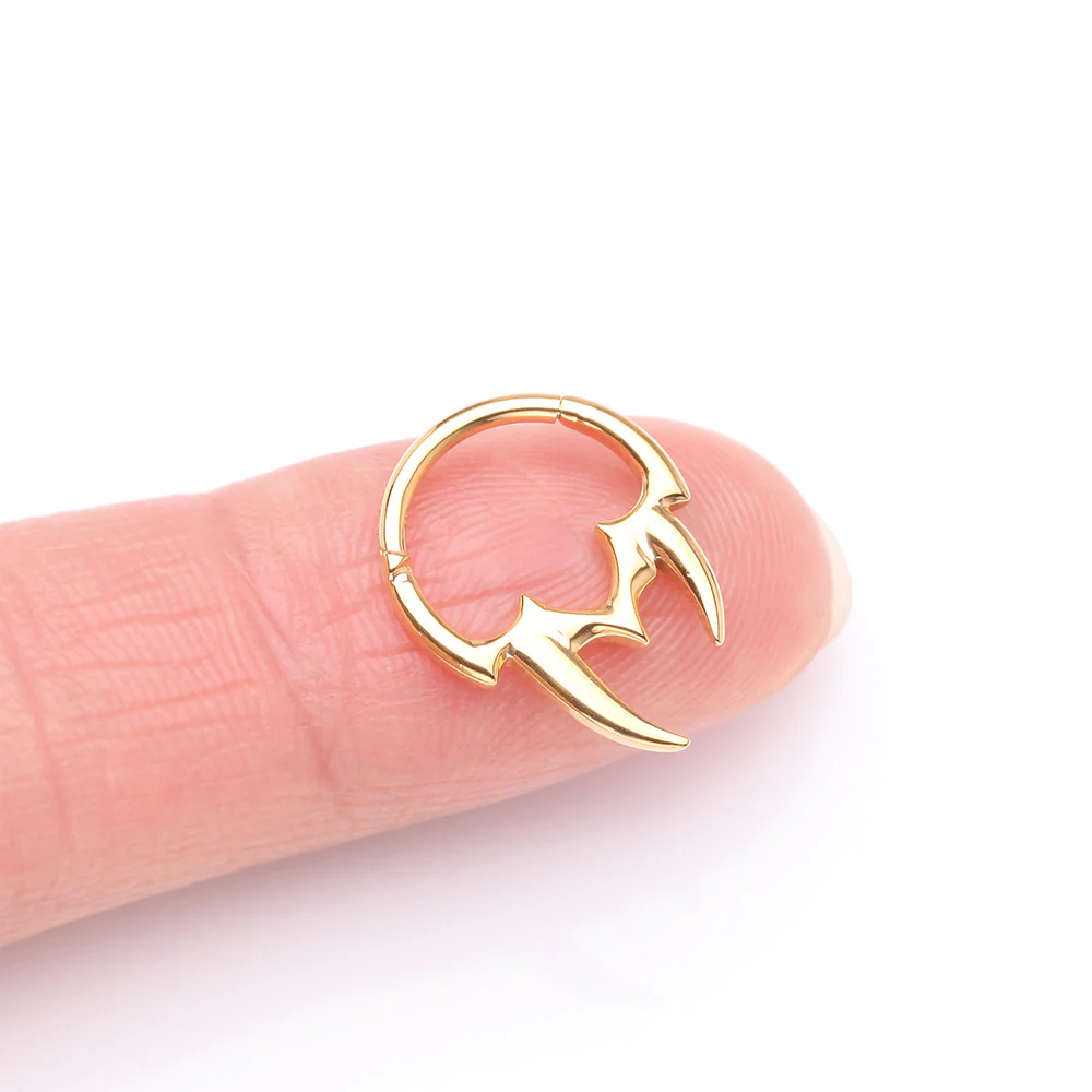 Golden Tribal Inspired Vicious Fangs Clicker Hoop Ring - Image 3