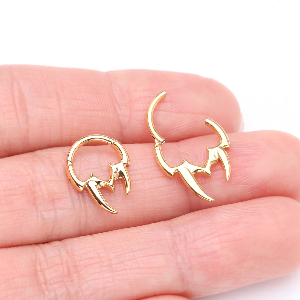 Golden Tribal Inspired Vicious Fangs Clicker Hoop Ring - Image 4