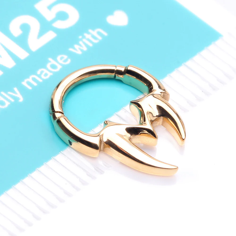 Golden Tribal Inspired Vicious Fangs Clicker Hoop Ring - Image 5