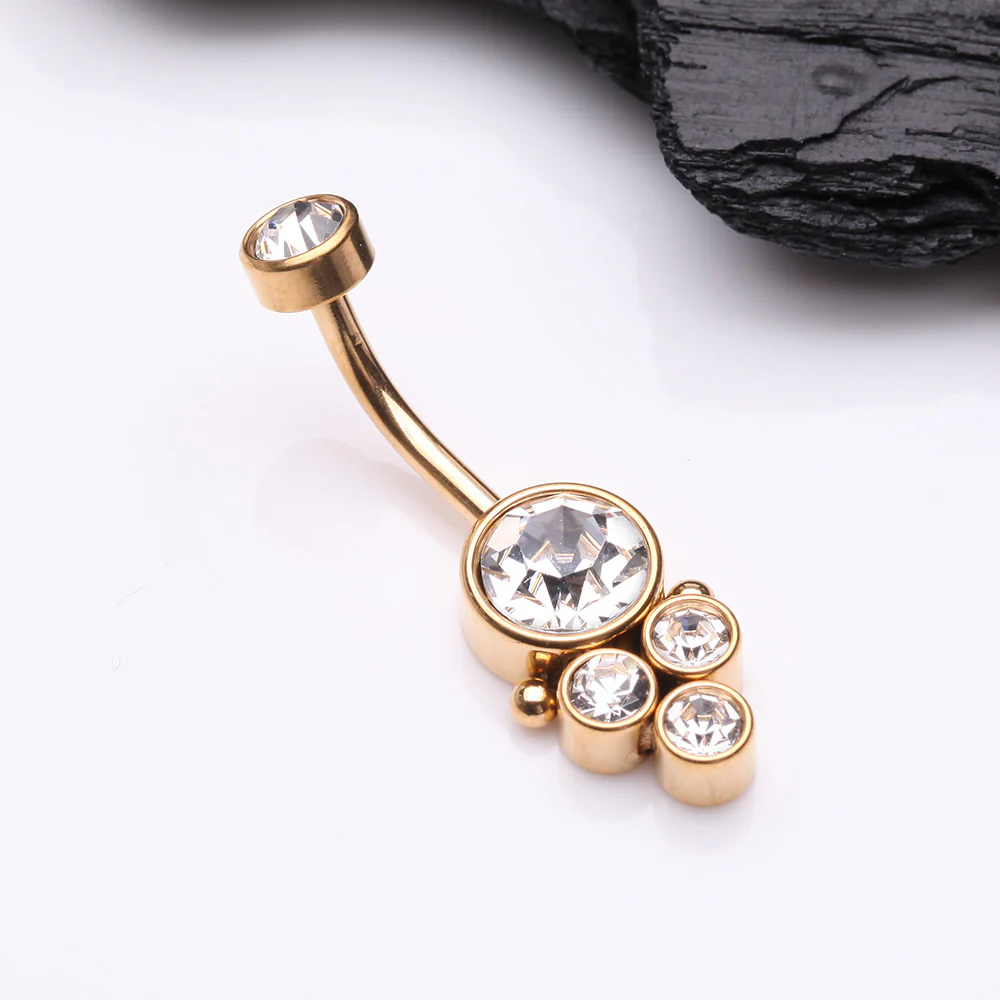 Golden Trinity Bali Sparkle Internally Threaded Belly Button Ring - Image 3