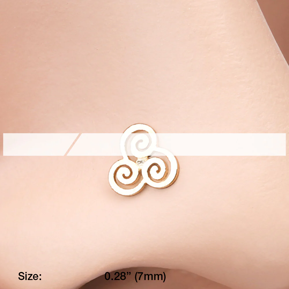 Golden Trinity Swirl Nose Stud Ring - Image 3