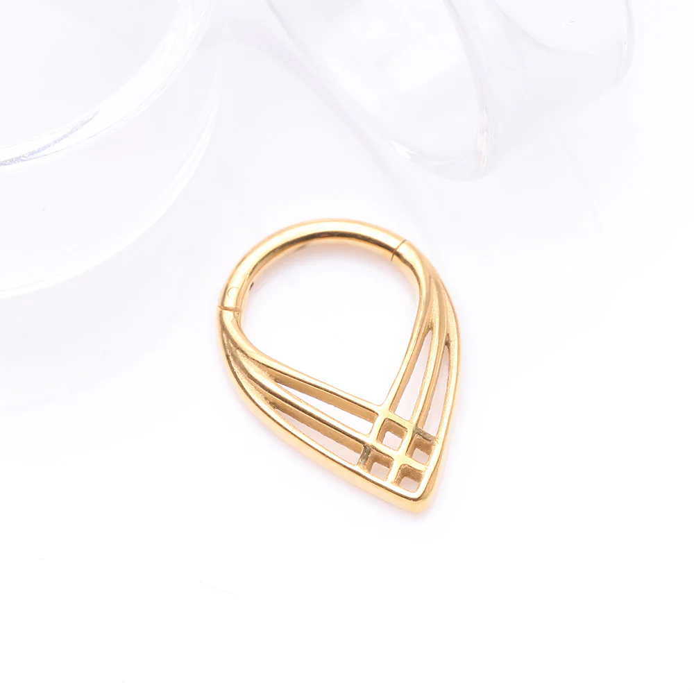 Golden Triple Cross Weave Clicker Hoop Ring - Image 3