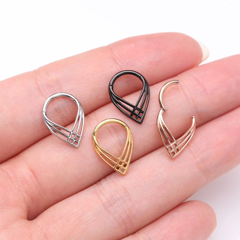 Golden Triple Cross Weave Clicker Hoop Ring - Image 4