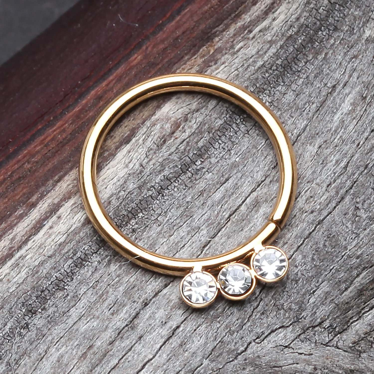 Golden Triple Gem Sparkle Bendable Twist Hoop Ring - Image 2