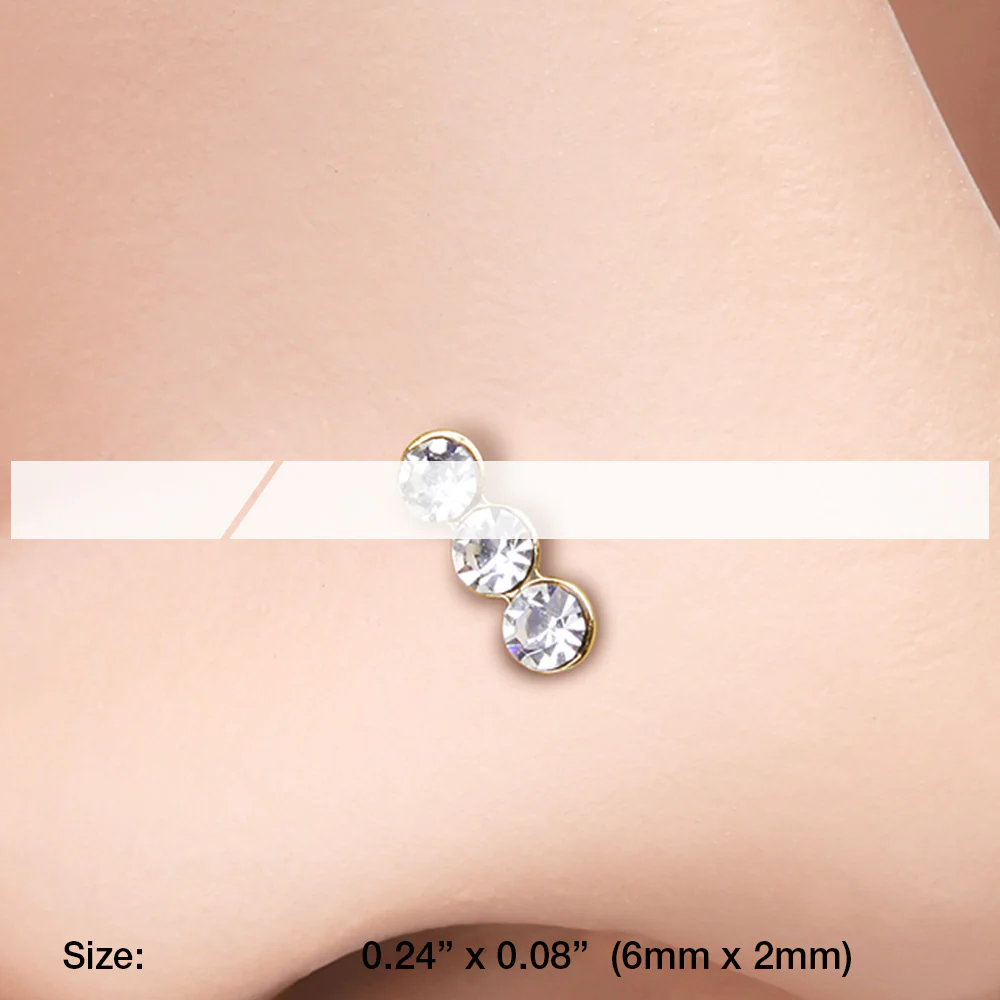 Golden Triple Linear Gem L-Shaped Nose Ring - Image 3