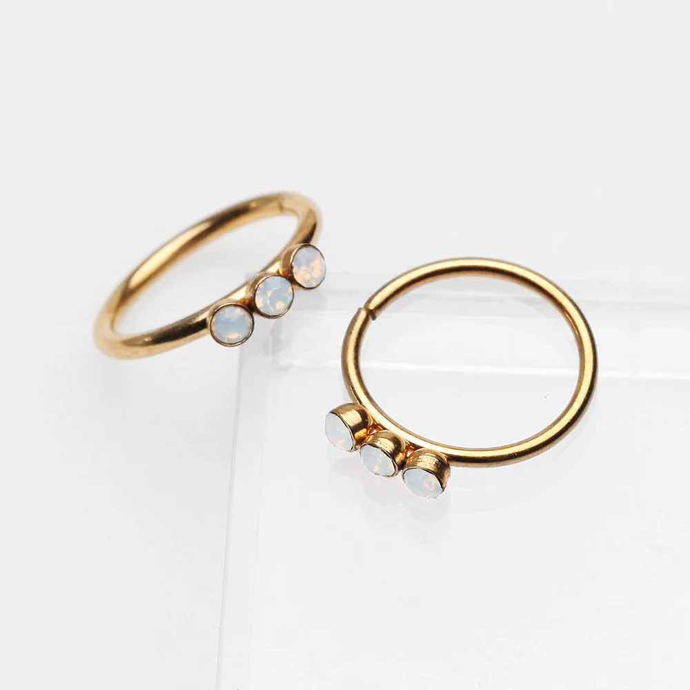 Golden Triple Opalite Sparkle Bendable Twist Hoop Ring - Image 3