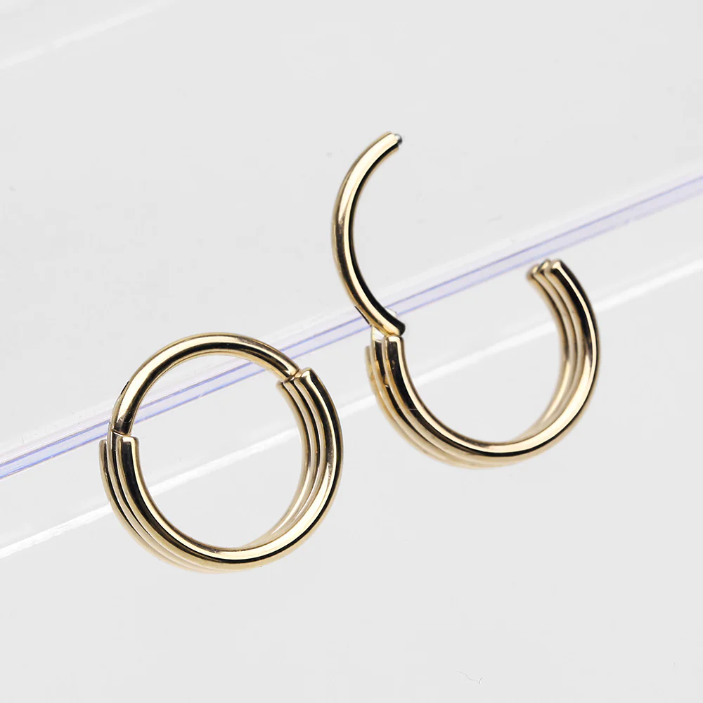 Golden Triple Stack Hinged Steel Segment Clicker Ring - Image 3