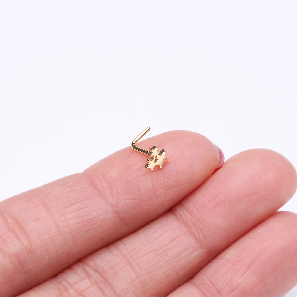 Golden Triple Star Icon L-Shaped Nose Ring - Image 3