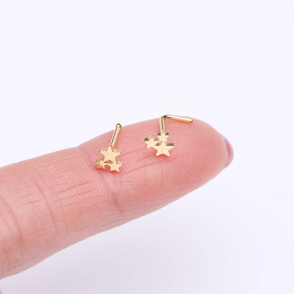 Golden Triple Star Icon L-Shaped Nose Ring - Image 4