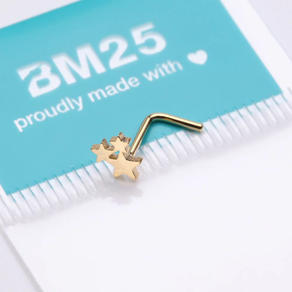 Golden Triple Star Icon L-Shaped Nose Ring - Image 5
