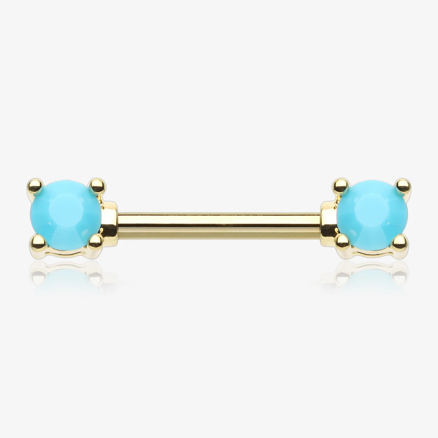 A Pair of Golden Turquoise Bead Prong Nipple Barbell