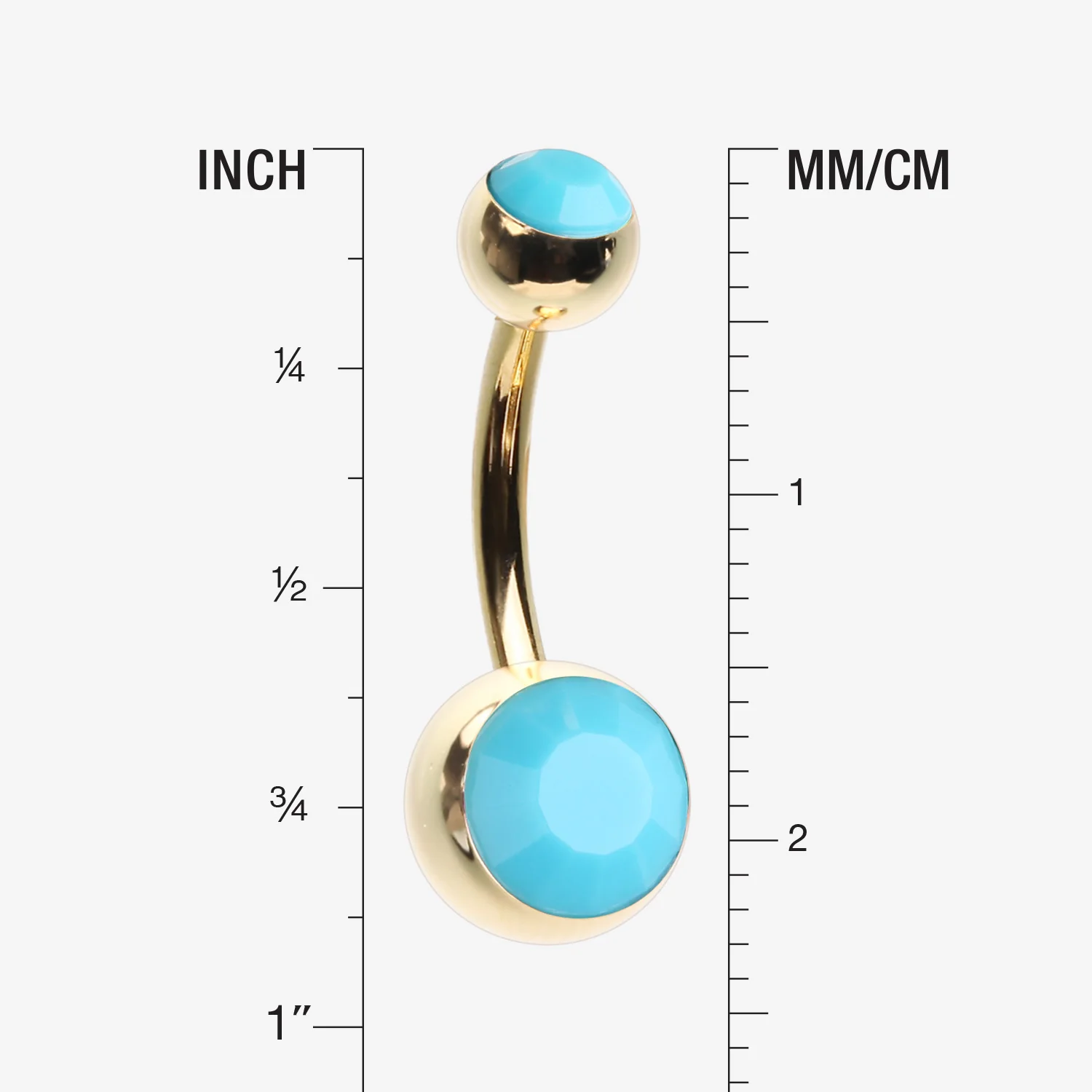 Golden Turquoise Double Gem Ball Steel Belly Button Ring - Image 2