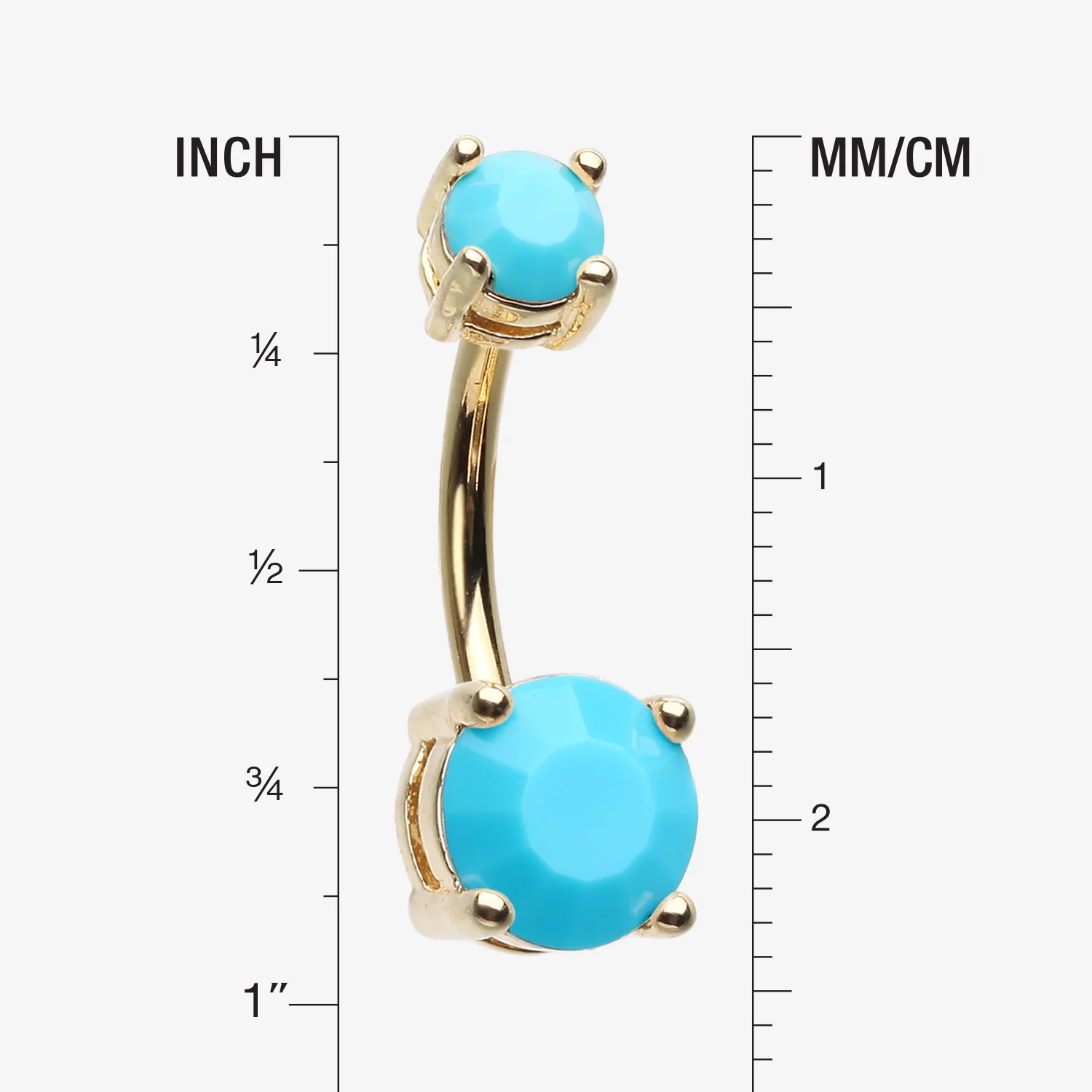 Golden Turquoise Shine Prong Set Belly Button Ring - Image 2