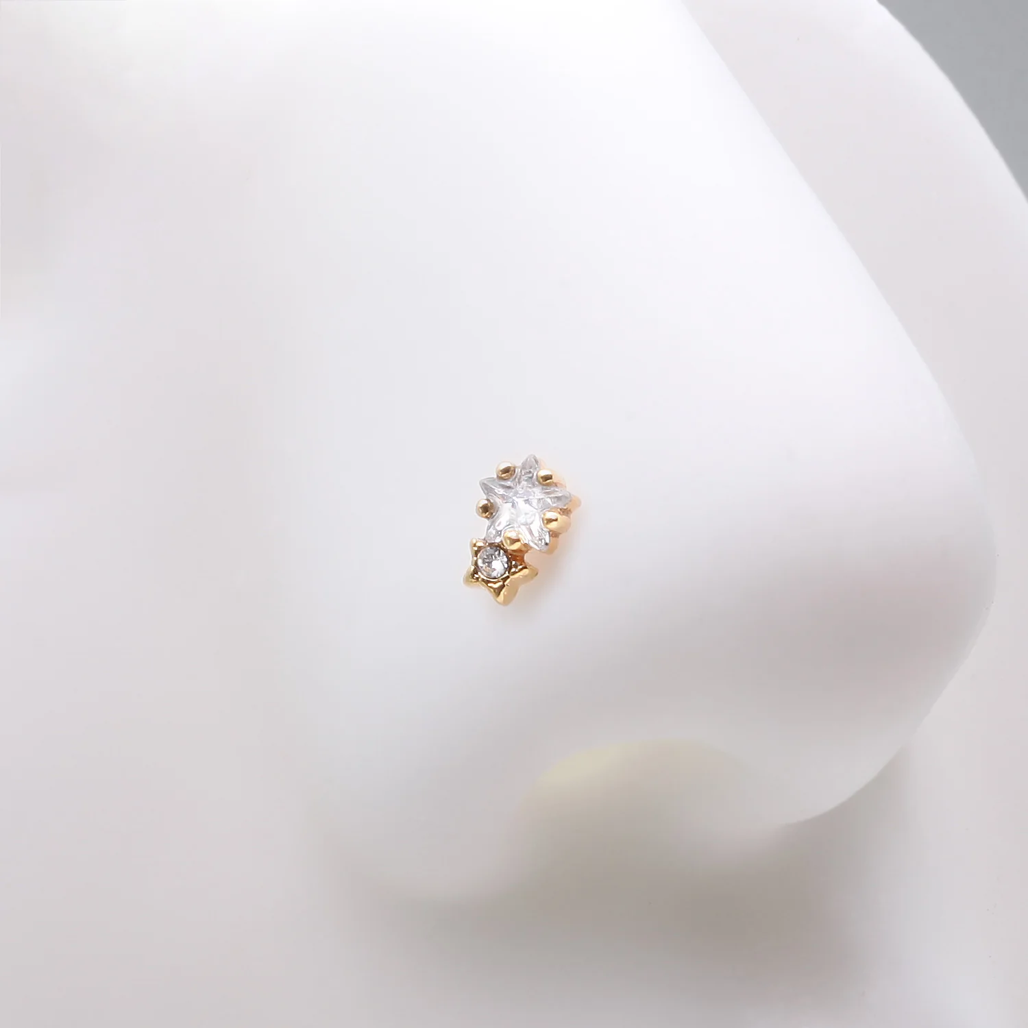 Golden Twinkle Double Star Sparkle Nose Stud Ring - Image 2