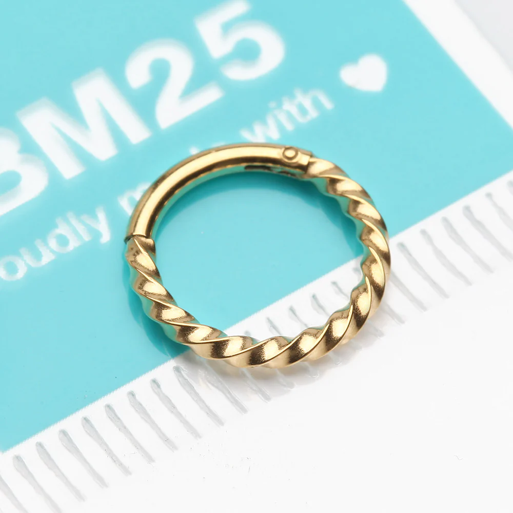 Golden Twisted Metal Seamless Clicker Hoop Ring - Image 3