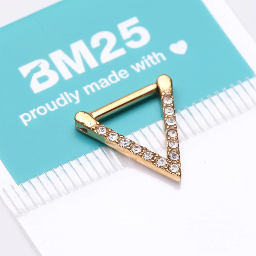Golden Urban Chevron Arrow Geometric Triangle Multi-Gem Clicker Hoop Ring - Image 4