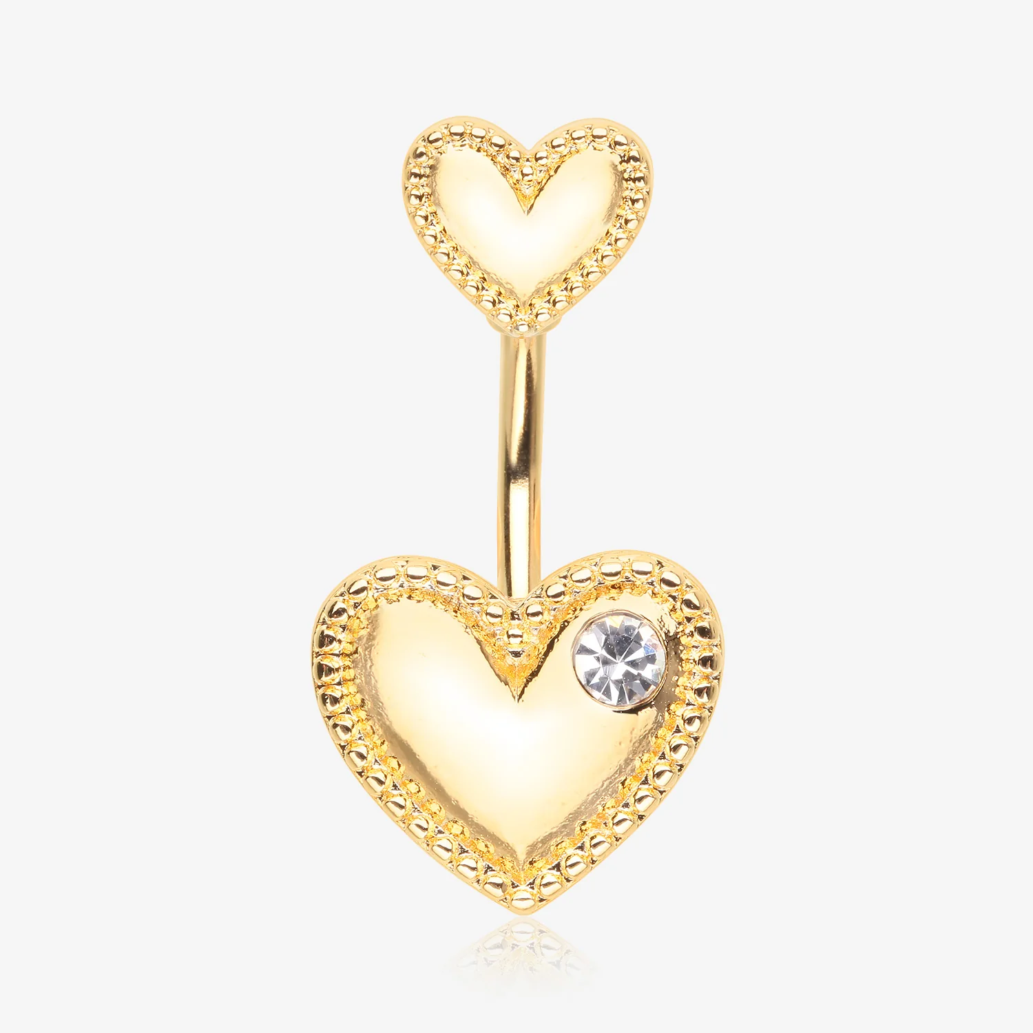 Golden Valentine Double Heart Sparkle Laced Belly Button Ring