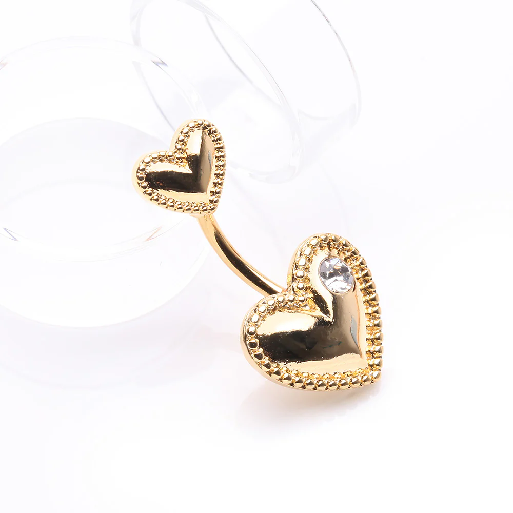 Golden Valentine Double Heart Sparkle Laced Belly Button Ring - Image 3