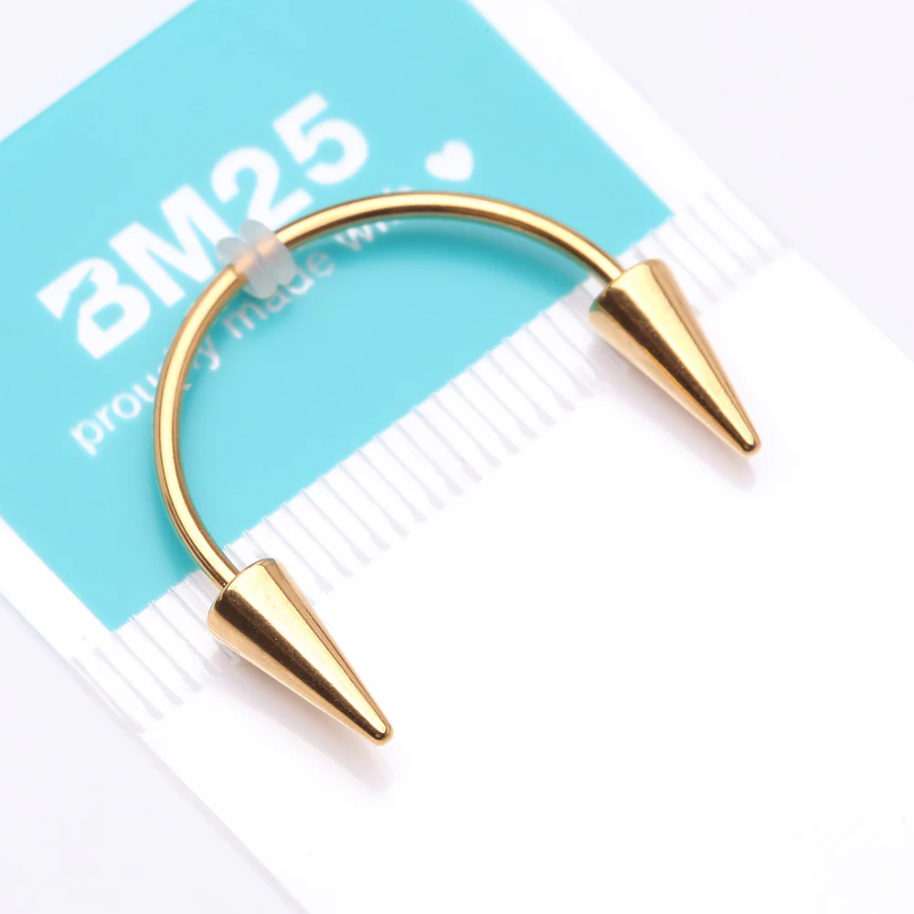 Golden Vampire Fangs Smiley Piercing Spike Horseshoe Barbell with O-Rings - Image 5