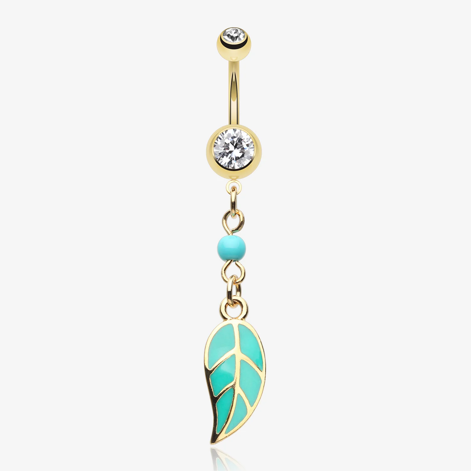 Golden Vibrant Charming Leaf Belly Button Ring