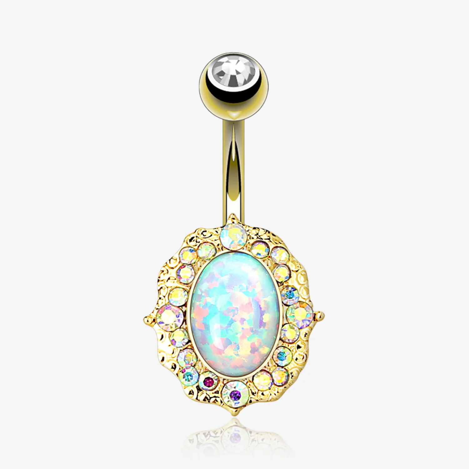 Golden Victorian Fire Opal Florid Sparkle Belly Button Ring