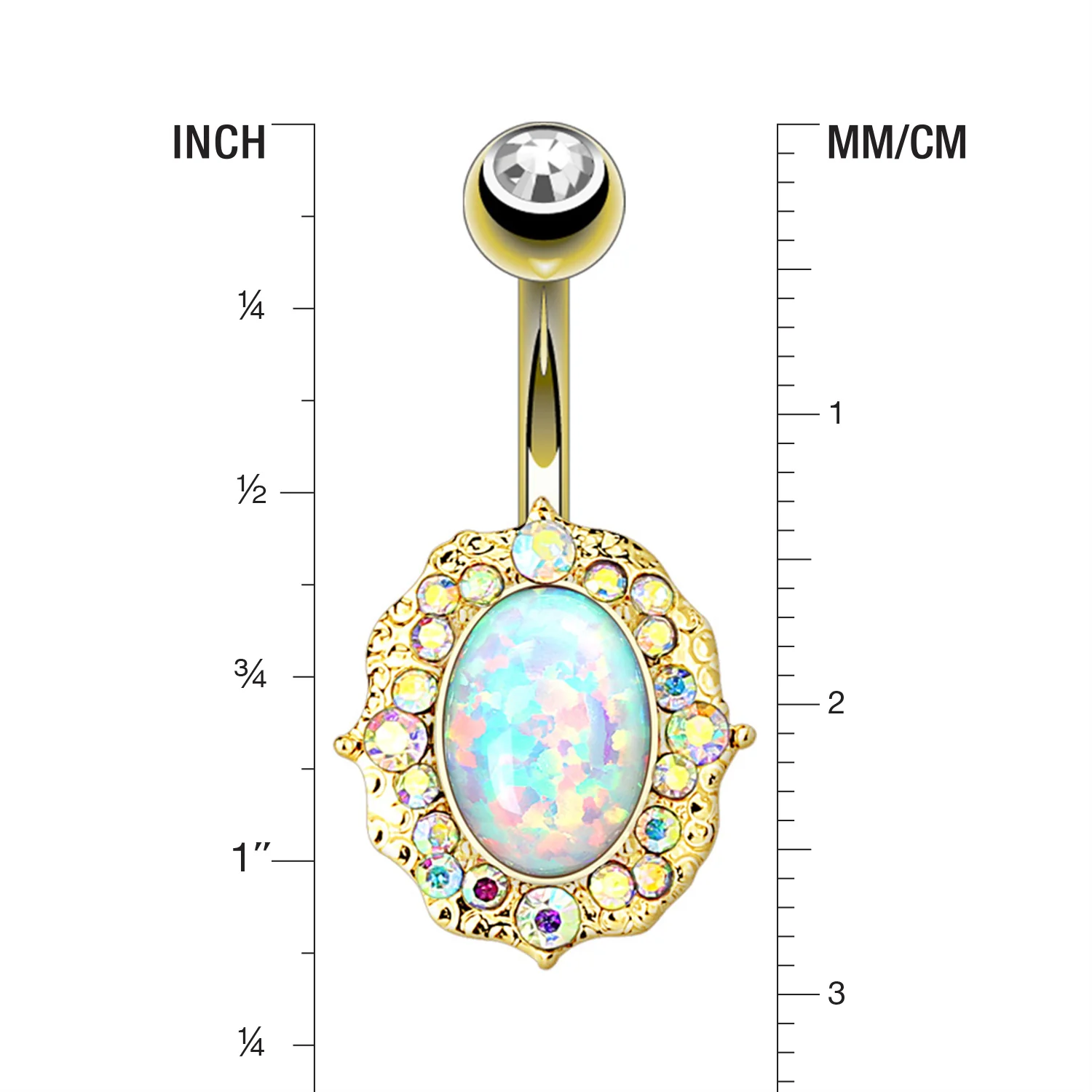 Golden Victorian Fire Opal Florid Sparkle Belly Button Ring - Image 2