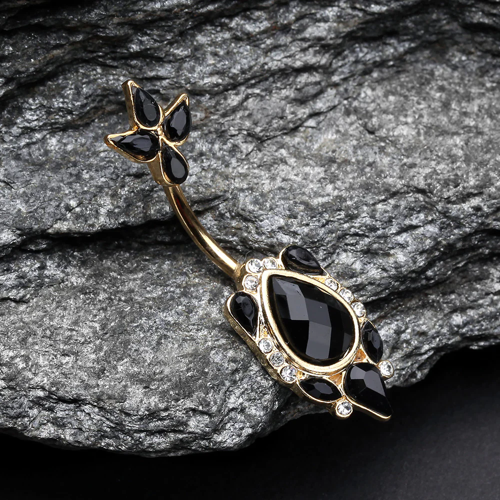 Golden Victorian Onyx Sparkle Belly Button Ring - Image 3