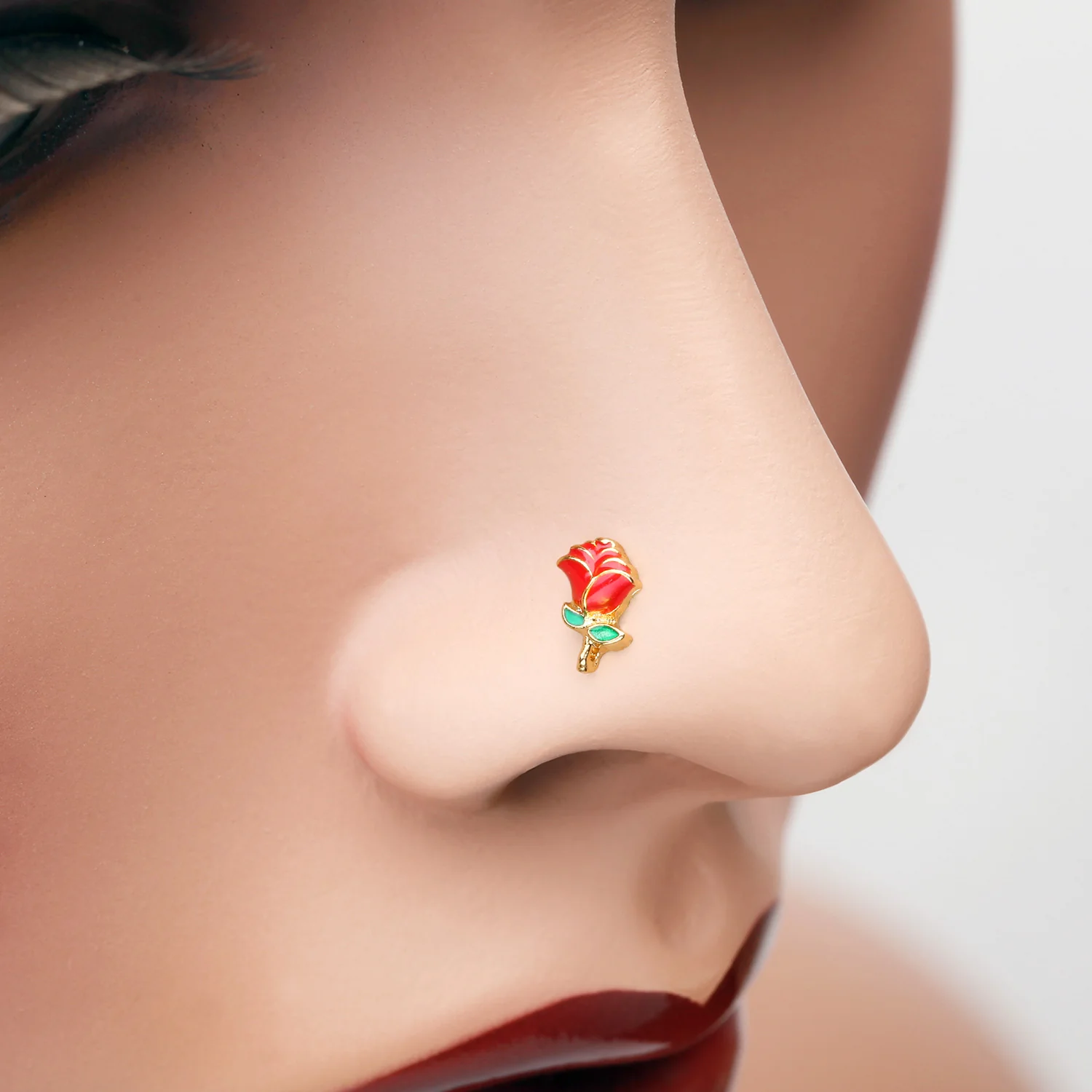 Golden Vintage Enchanted Stem of Rose Nose Stud Ring - Image 2