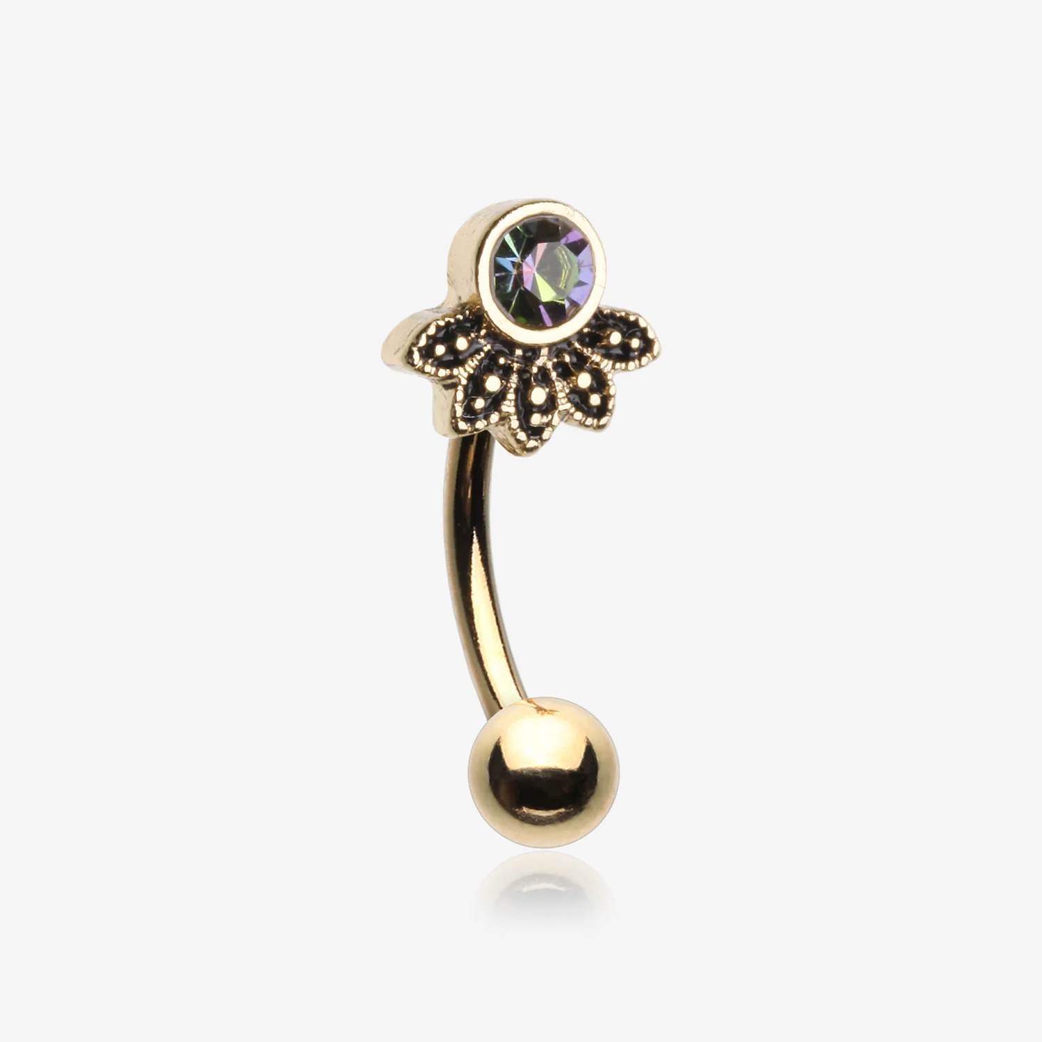 Golden Vintage Floral Vitrail Sparkle Curved Barbell