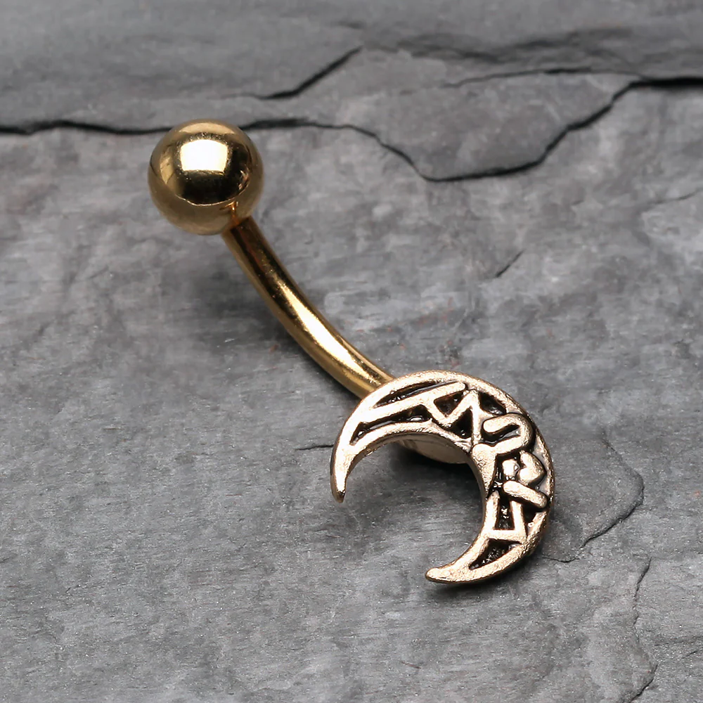 Golden Vintage Henna Moon Belly Button Ring - Image 3